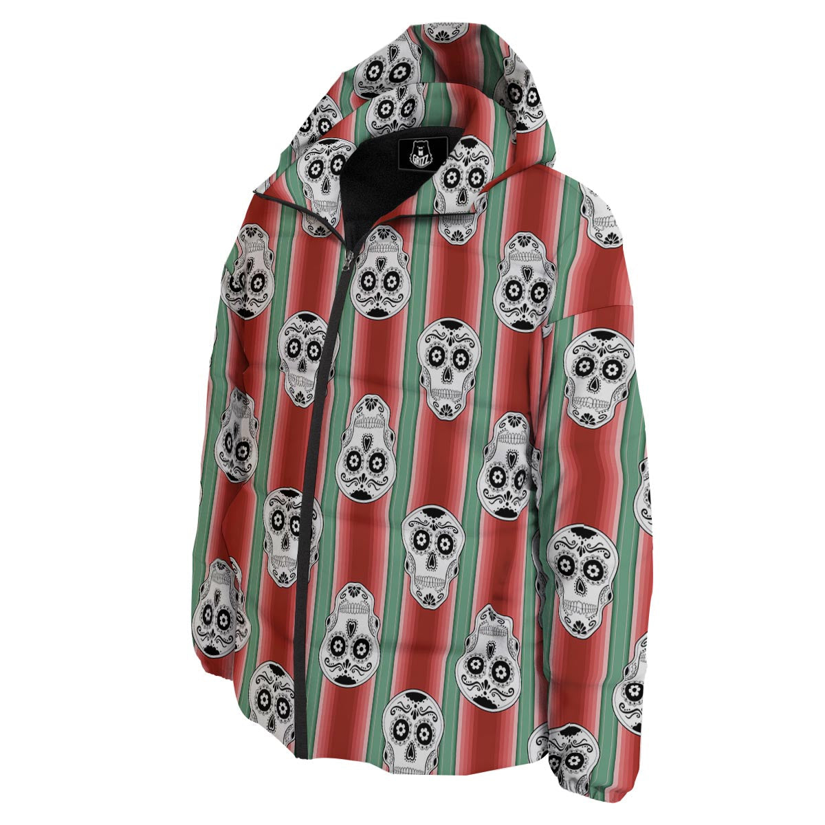 Mexican Serape Sugar Skull Print Pattern Down Jacket-grizzshop