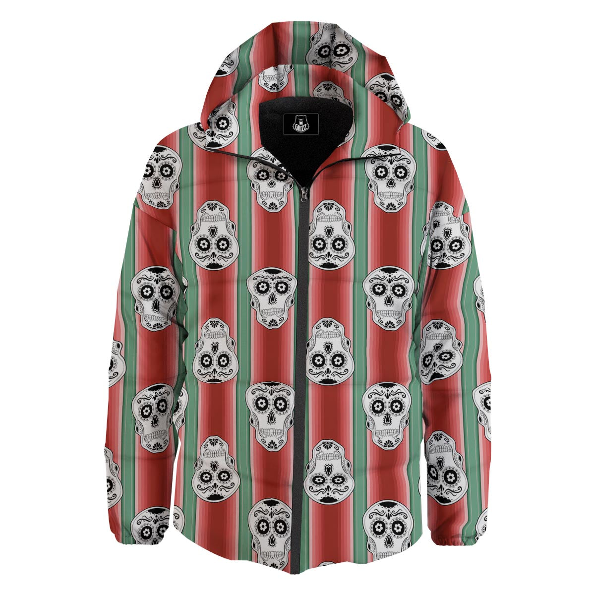 Mexican Serape Sugar Skull Print Pattern Down Jacket-grizzshop