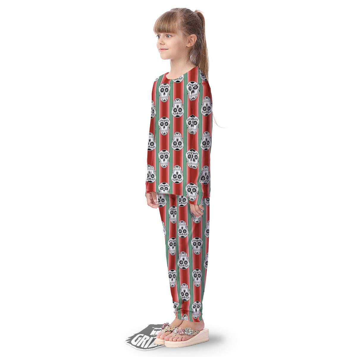 Mexican Serape Sugar Skull Print Pattern Kid's Pajamas-grizzshop