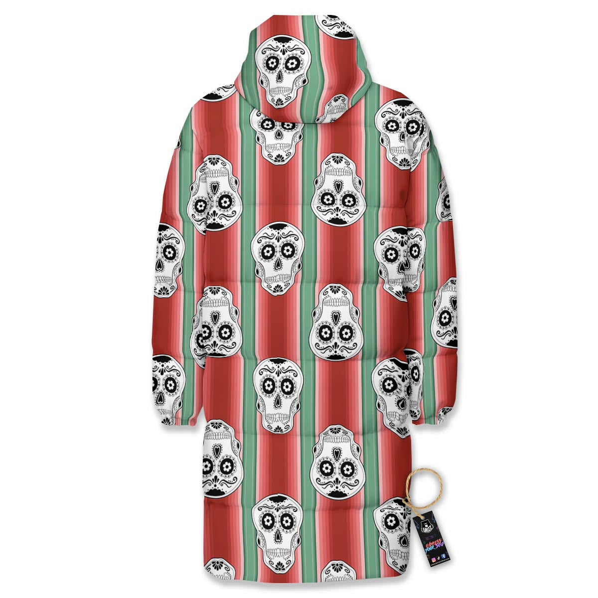 Mexican Serape Sugar Skull Print Pattern Long Down Jacket-grizzshop