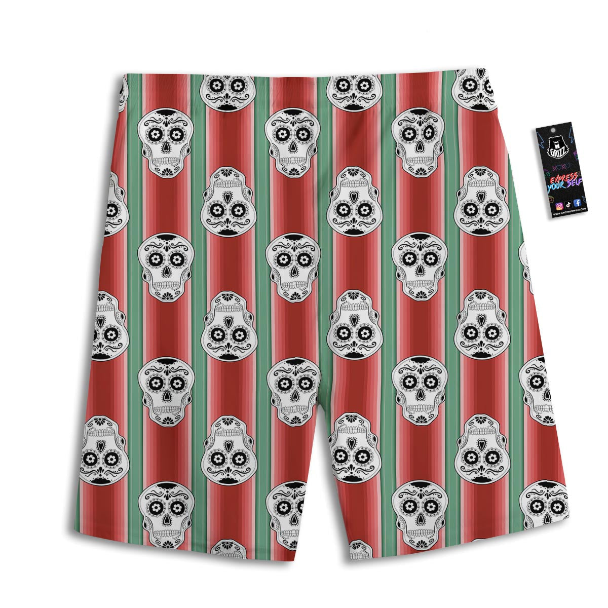 Mexican Serape Sugar Skull Print Pattern Men's Athletic Shorts