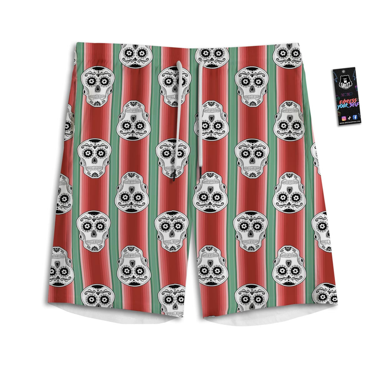 Mexican Serape Sugar Skull Print Pattern Men's Athletic Shorts