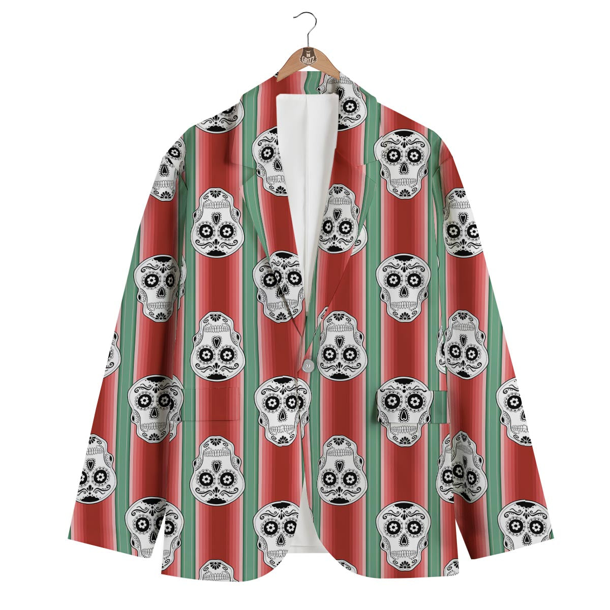 Mexican Serape Sugar Skull Print Pattern Men's Blazer-grizzshop