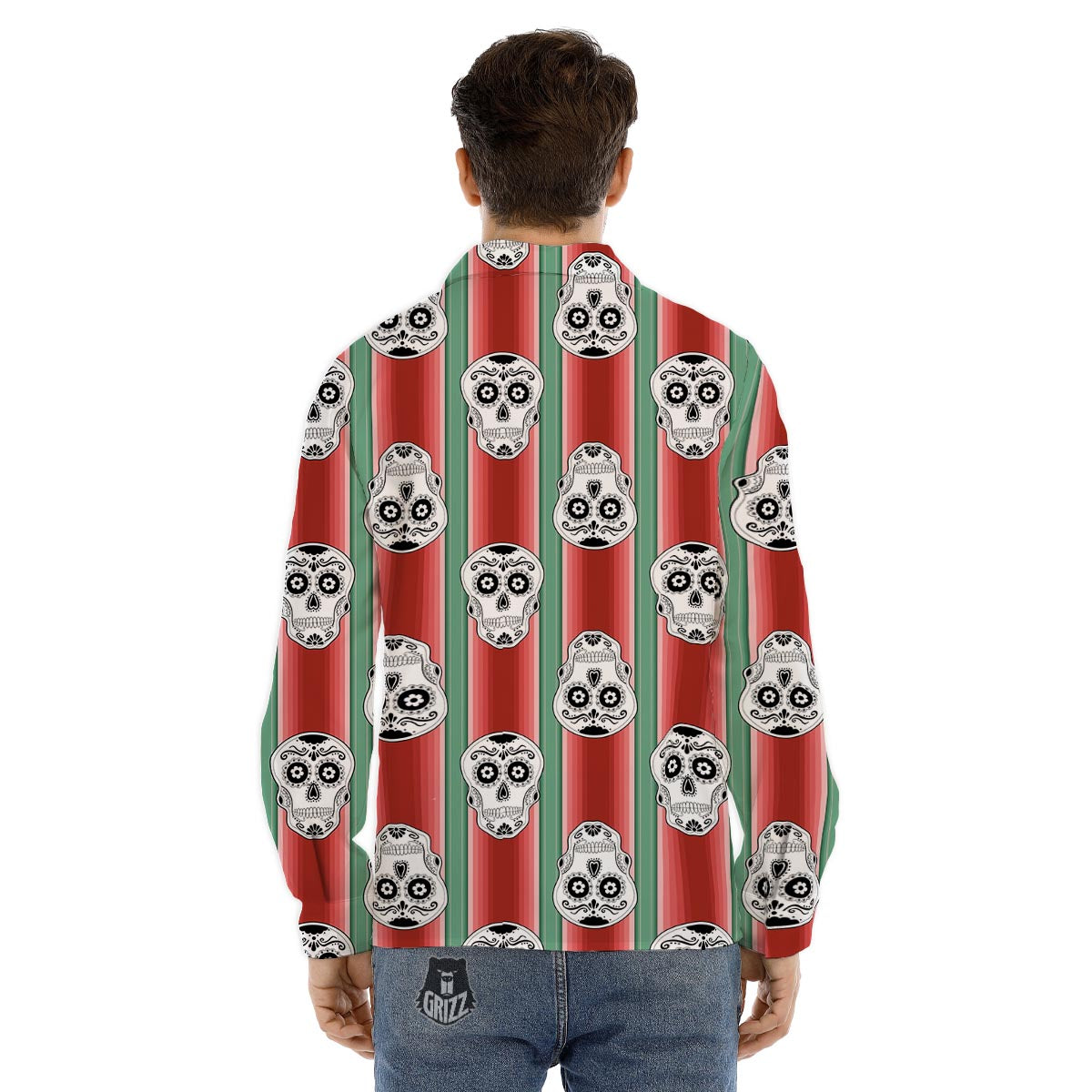 Mexican Serape Sugar Skull Print Pattern Men's Dress Shirts-grizzshop