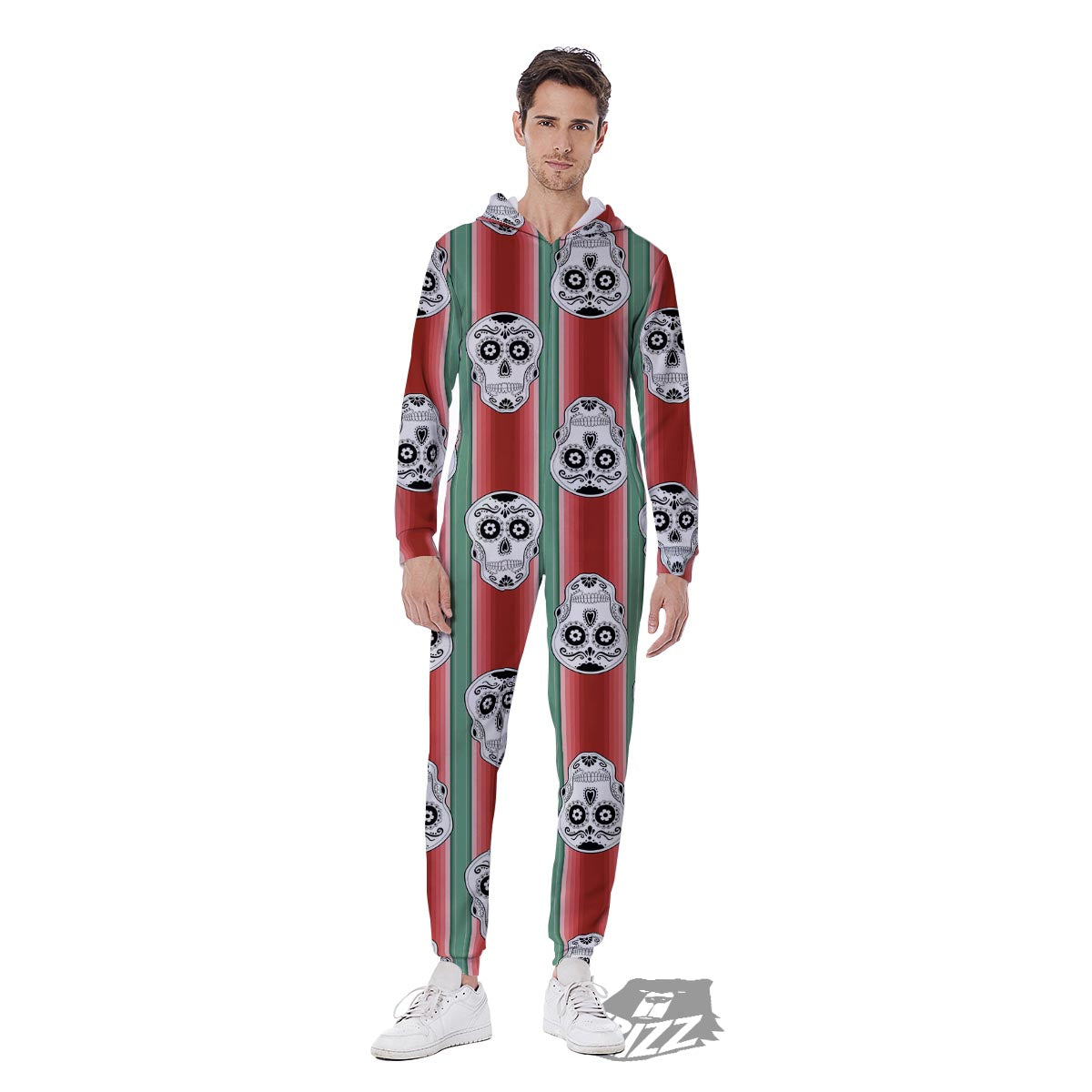 Mexican Serape Sugar Skull Print Pattern Men's Jumpsuit-grizzshop