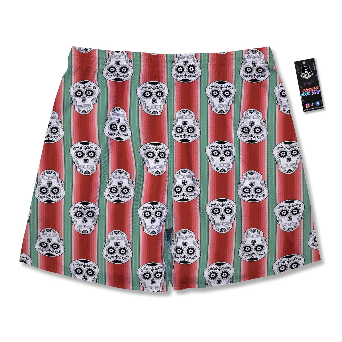Mexican Serape Sugar Skull Print Pattern Men's Running Shorts-grizzshop