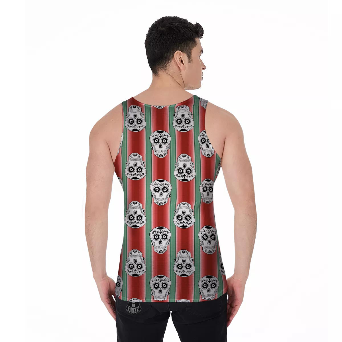 Mexican Serape Sugar Skull Print Pattern Men's Tank Top-grizzshop