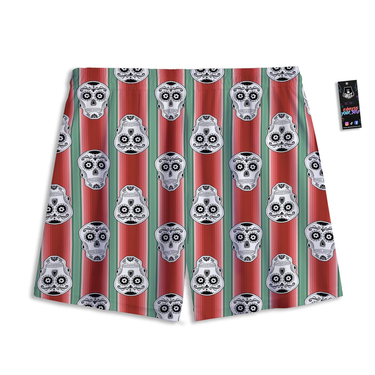 Mexican Serape Sugar Skull Print Pattern Mesh Shorts