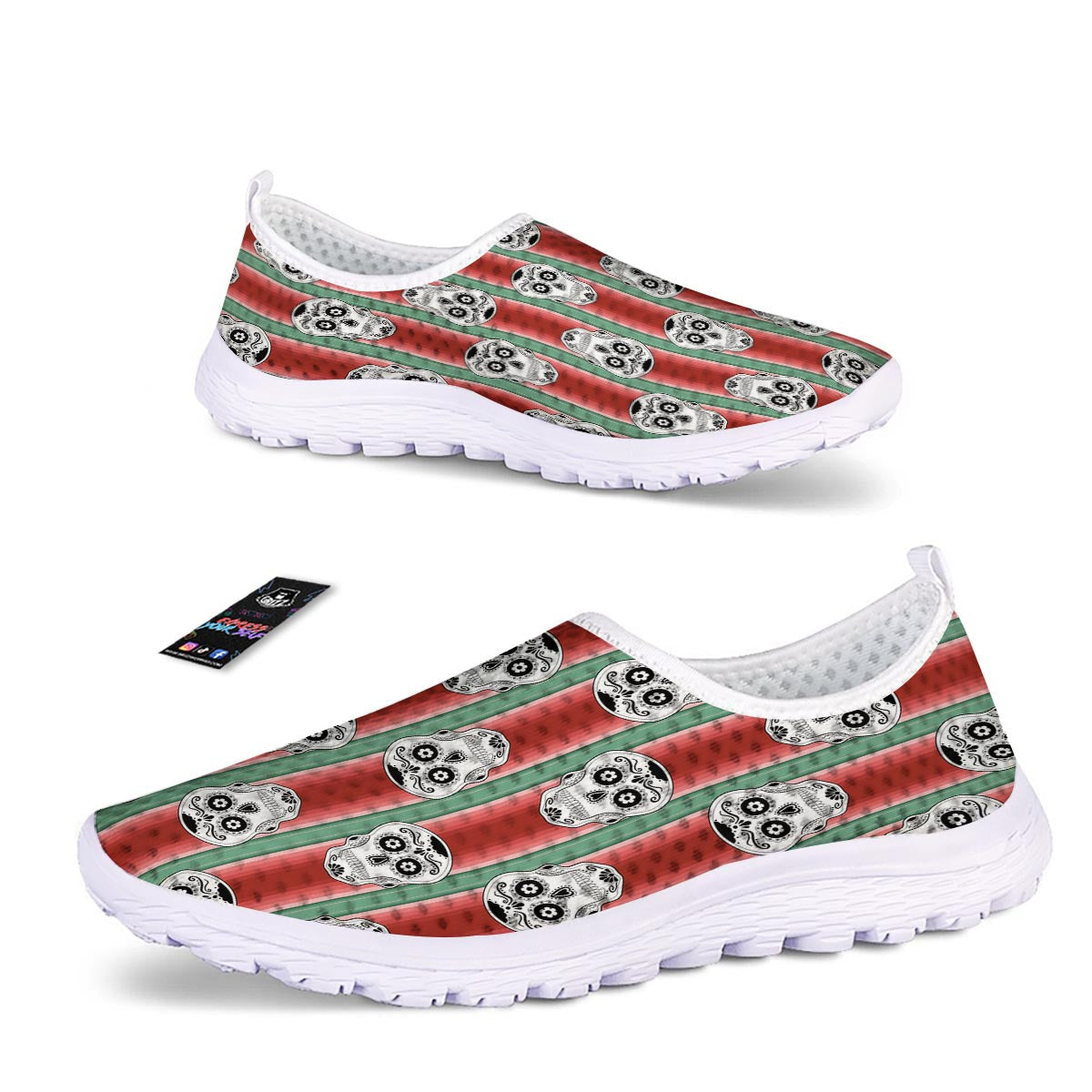 Mexican Serape Sugar Skull Print Pattern Nurse Shoes-grizzshop