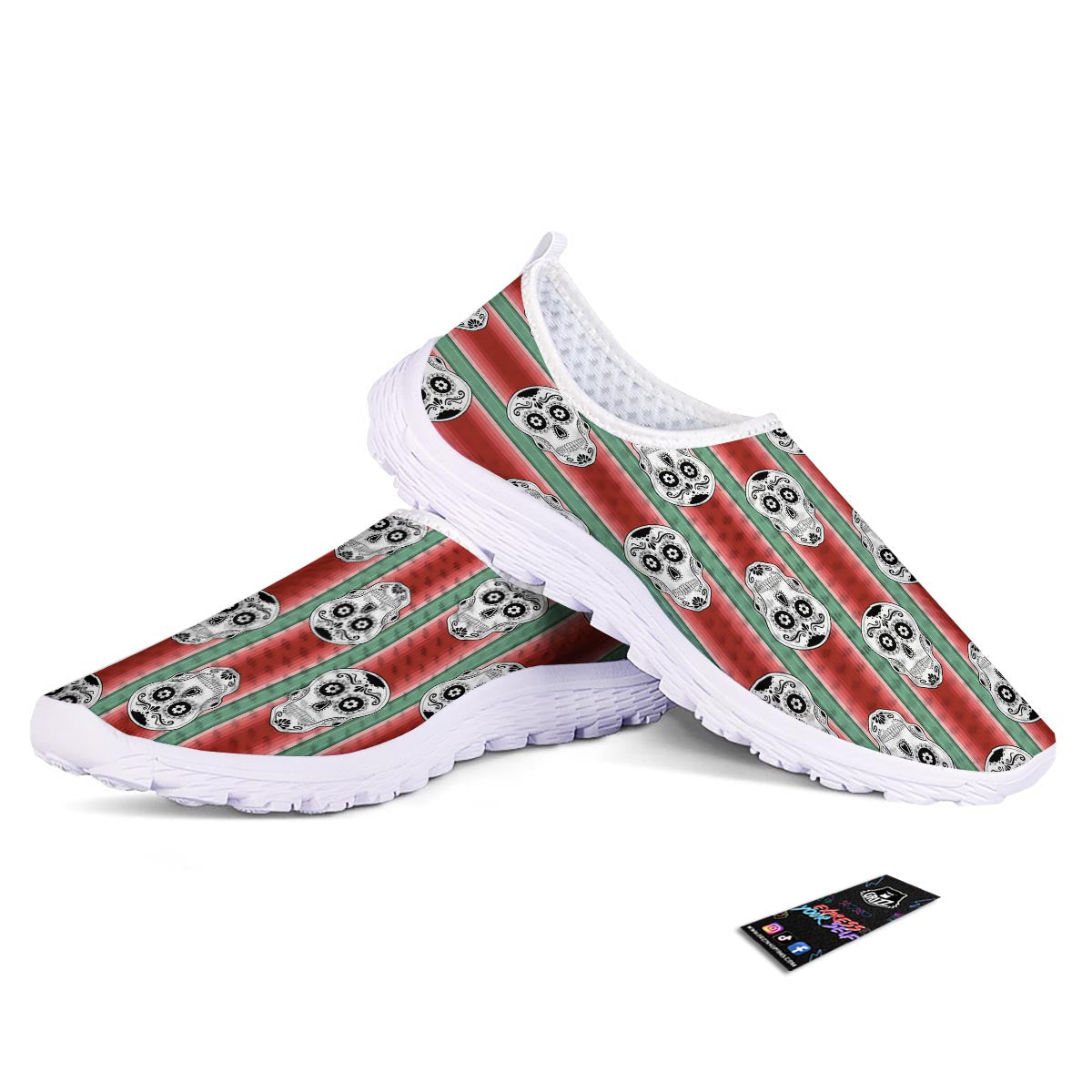 Mexican Serape Sugar Skull Print Pattern Nurse Shoes-grizzshop