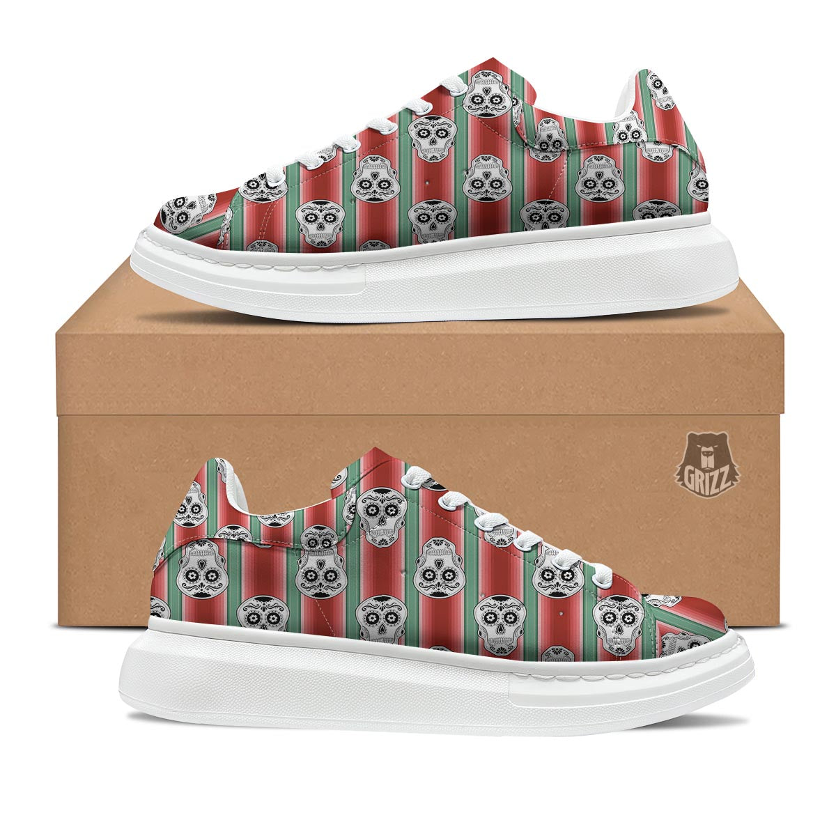 Mexican Serape Sugar Skull Print Pattern Platform Shoes-grizzshop