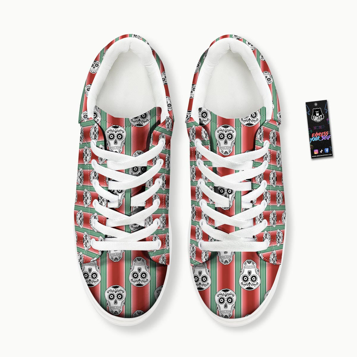 Mexican Serape Sugar Skull Print Pattern Platform Shoes-grizzshop