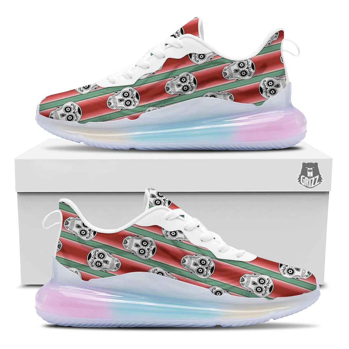 Mexican Serape Sugar Skull Print Pattern Running Sneakers-grizzshop