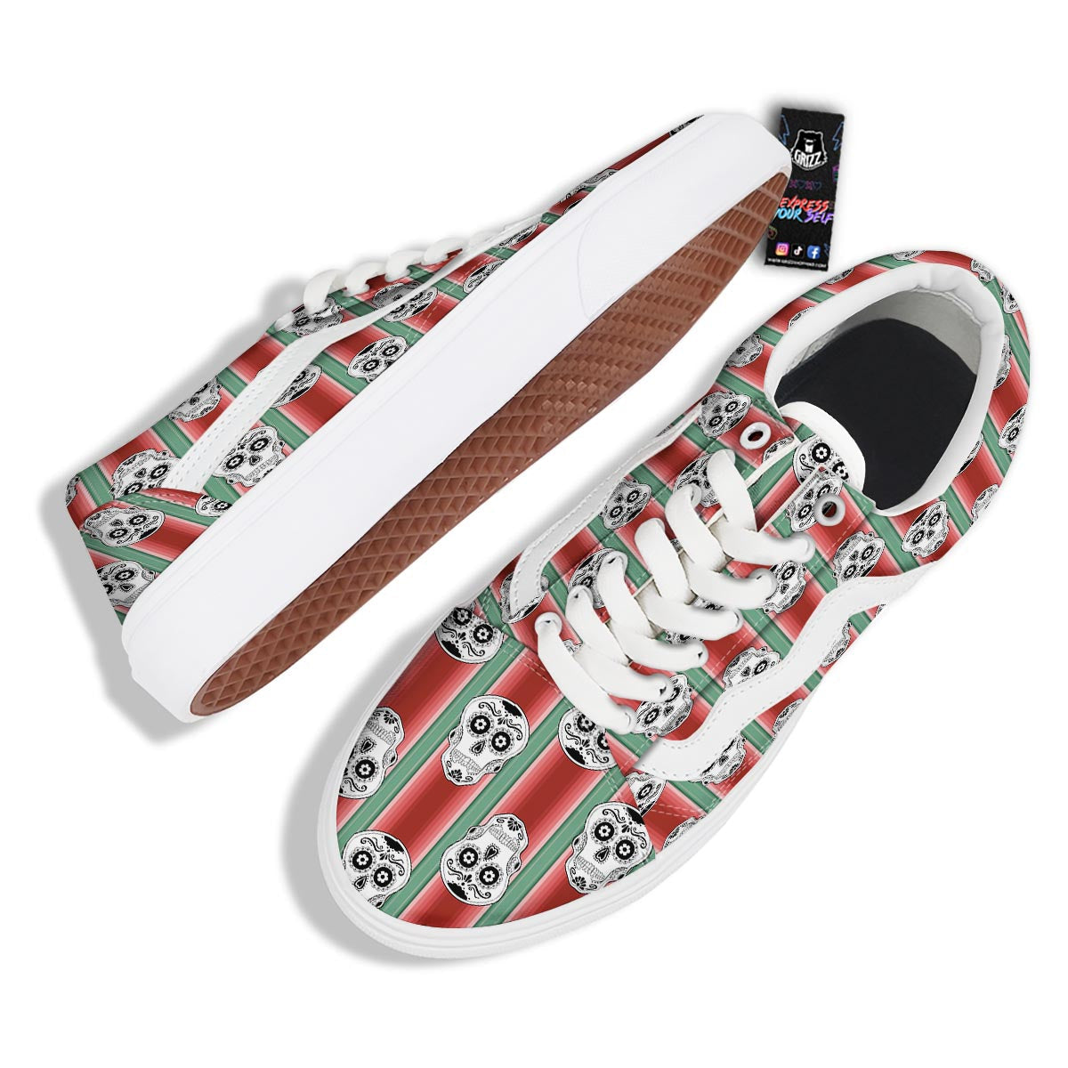 Mexican Serape Sugar Skull Print Pattern Skate Shoes-grizzshop