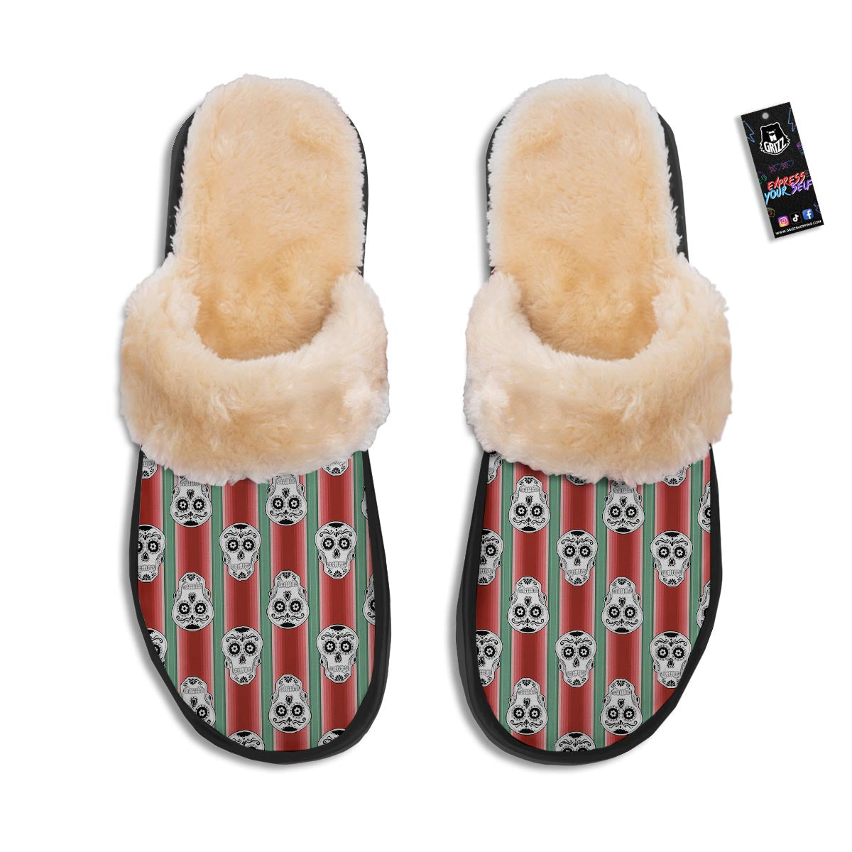 Mexican Serape Sugar Skull Print Pattern Slippers-grizzshop