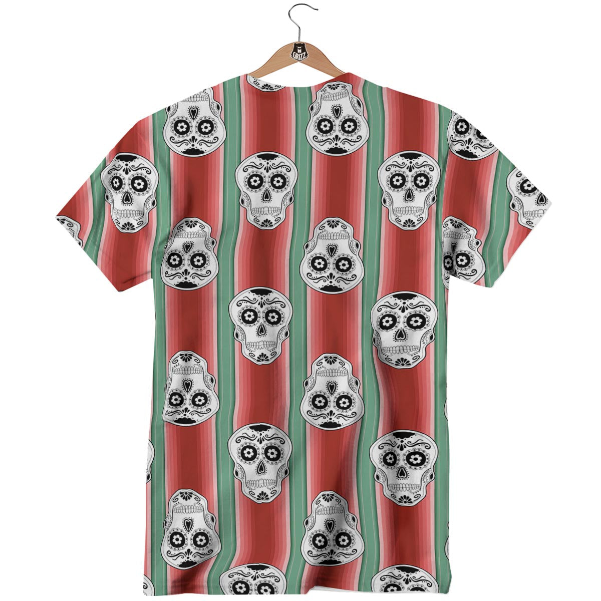 Mexican Serape Sugar Skull Print Pattern T-Shirt-grizzshop