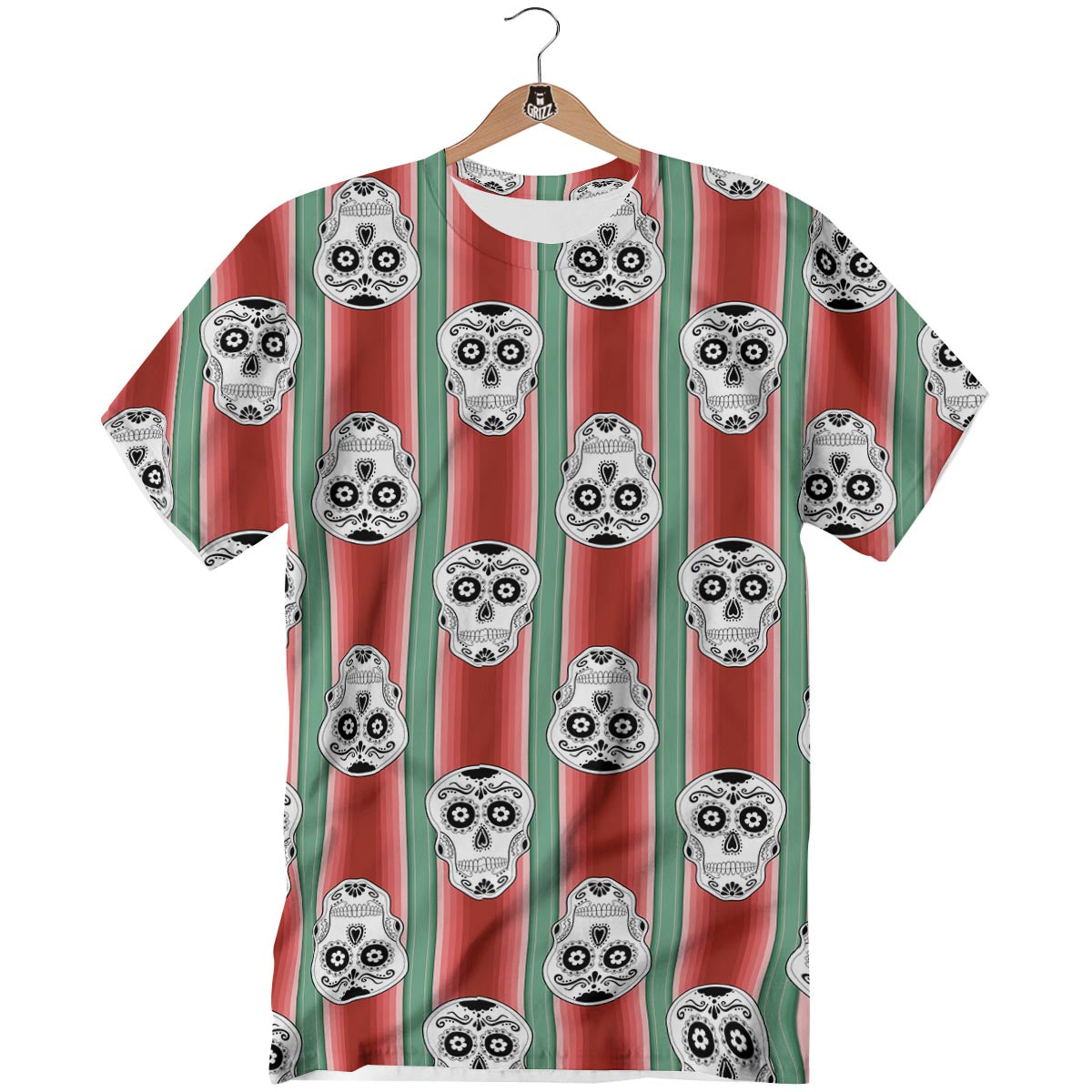 Mexican Serape Sugar Skull Print Pattern T-Shirt-grizzshop