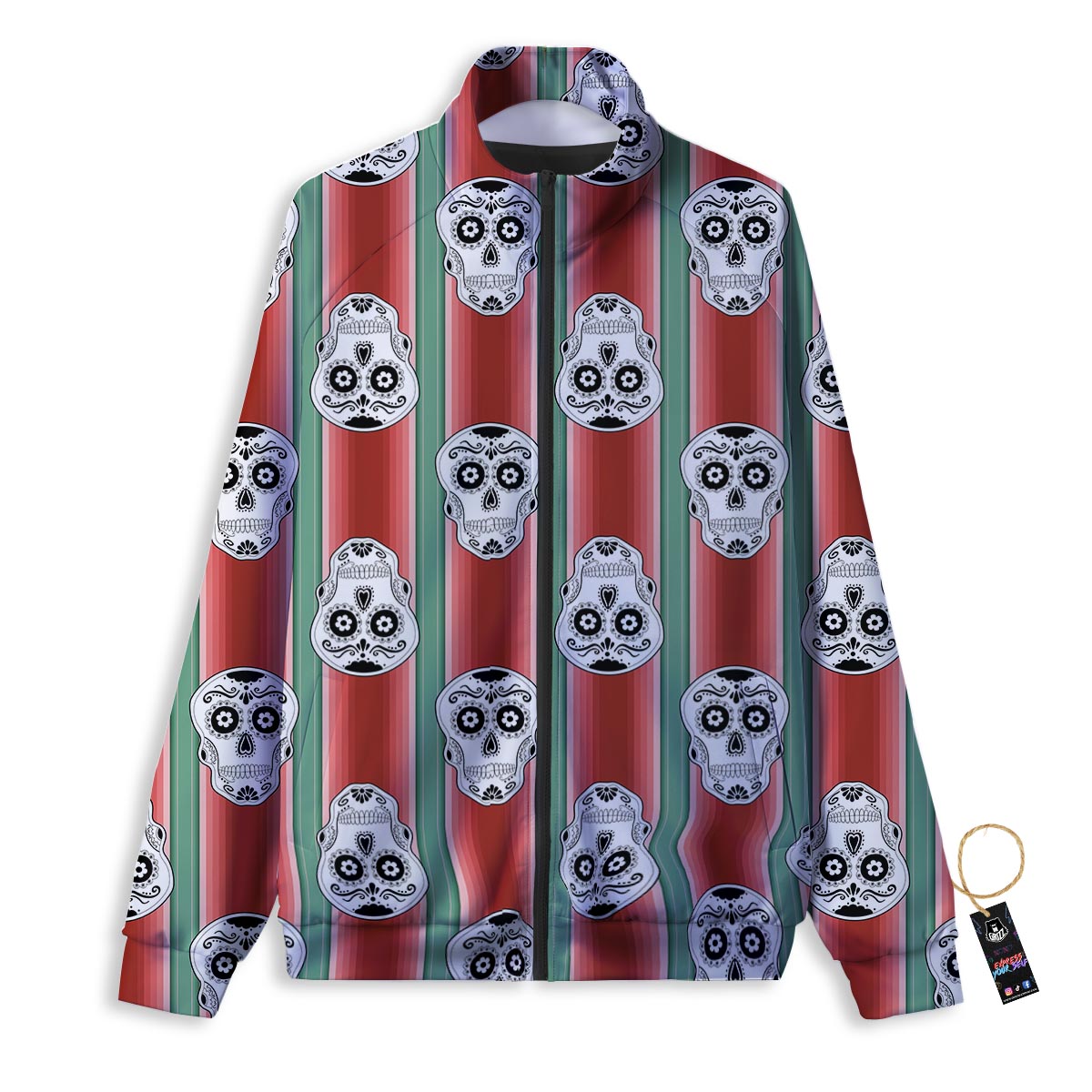 Mexican Serape Sugar Skull Print Pattern Track Jacket-grizzshop