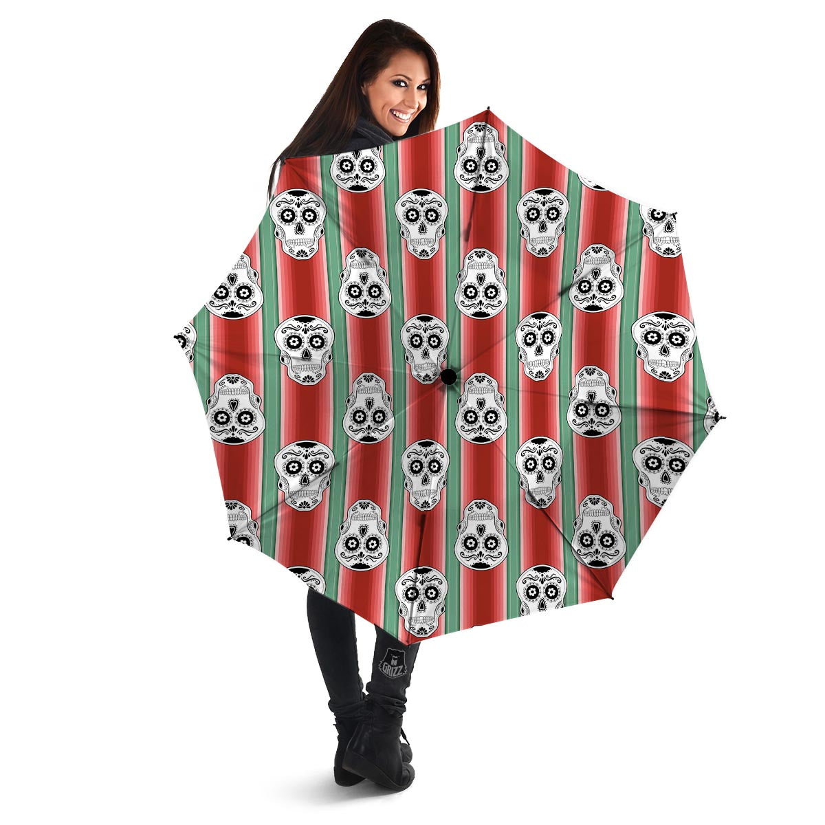 Mexican Serape Sugar Skull Print Pattern Umbrella-grizzshop