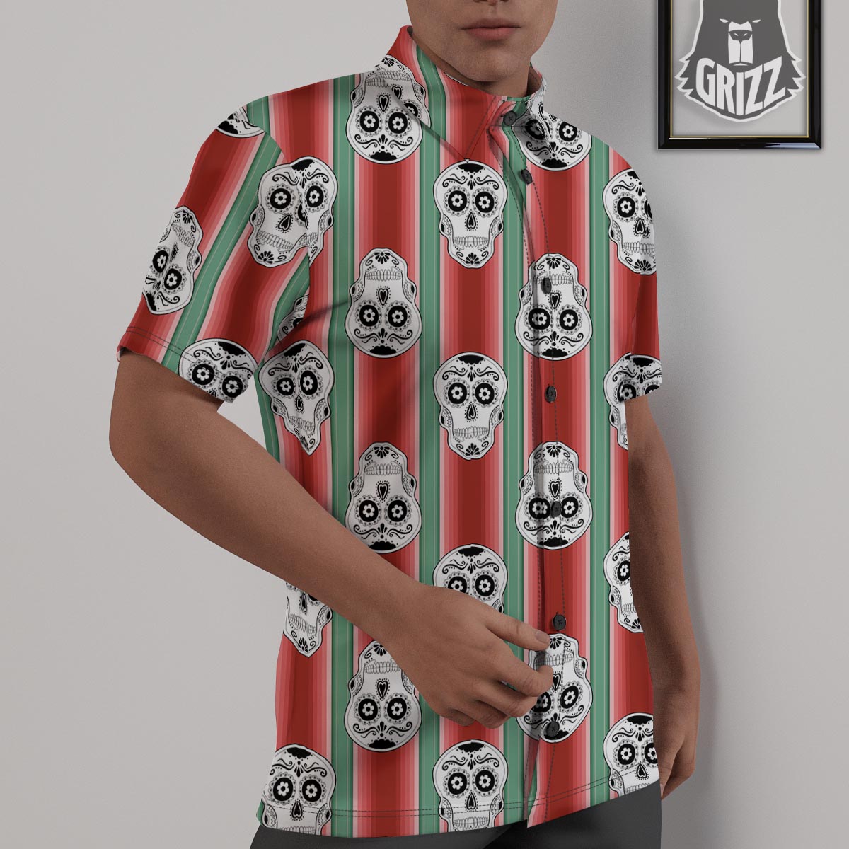 Mexican Serape Sugar Skull Print Pattern Untucked Shirts-grizzshop