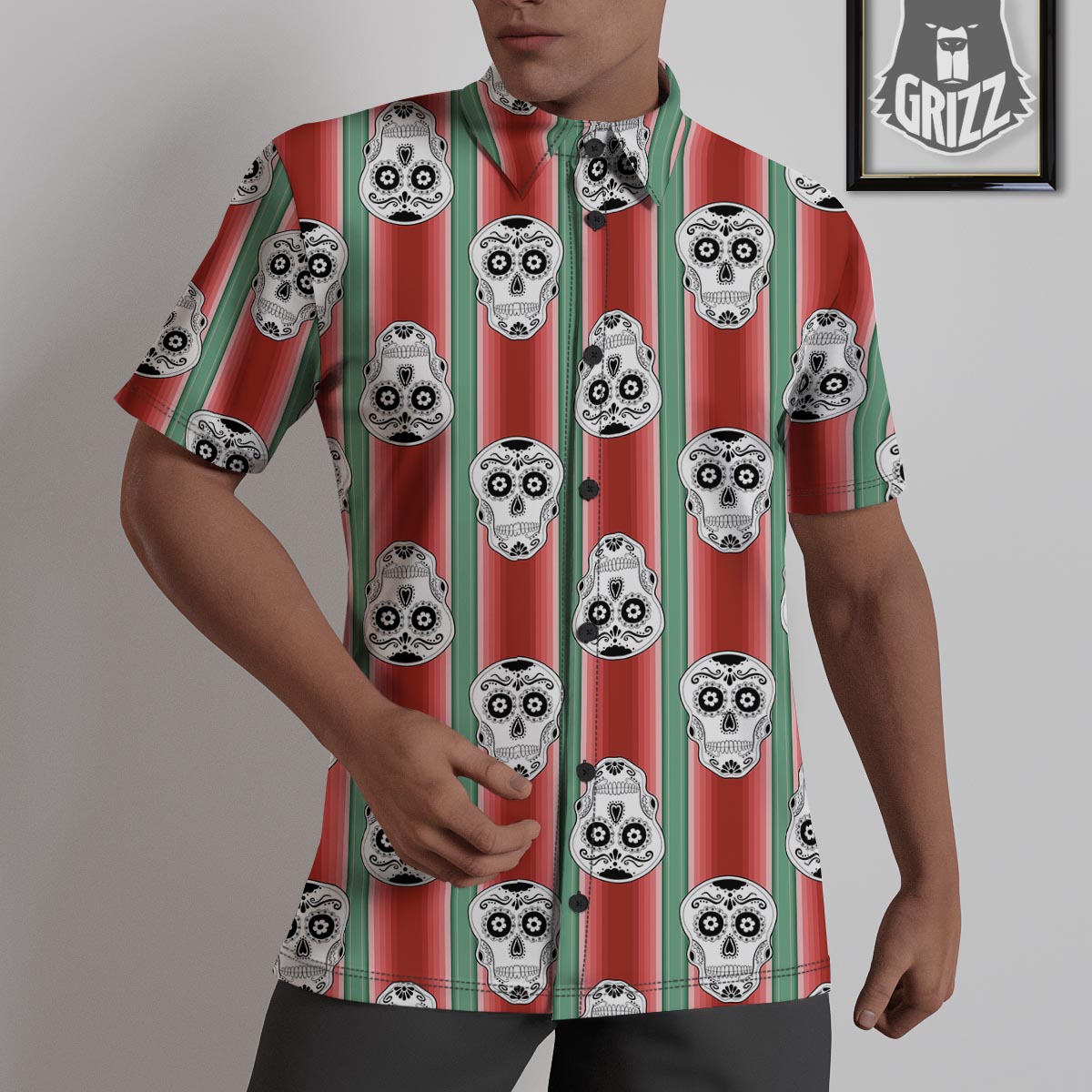 Mexican Serape Sugar Skull Print Pattern Untucked Shirts-grizzshop
