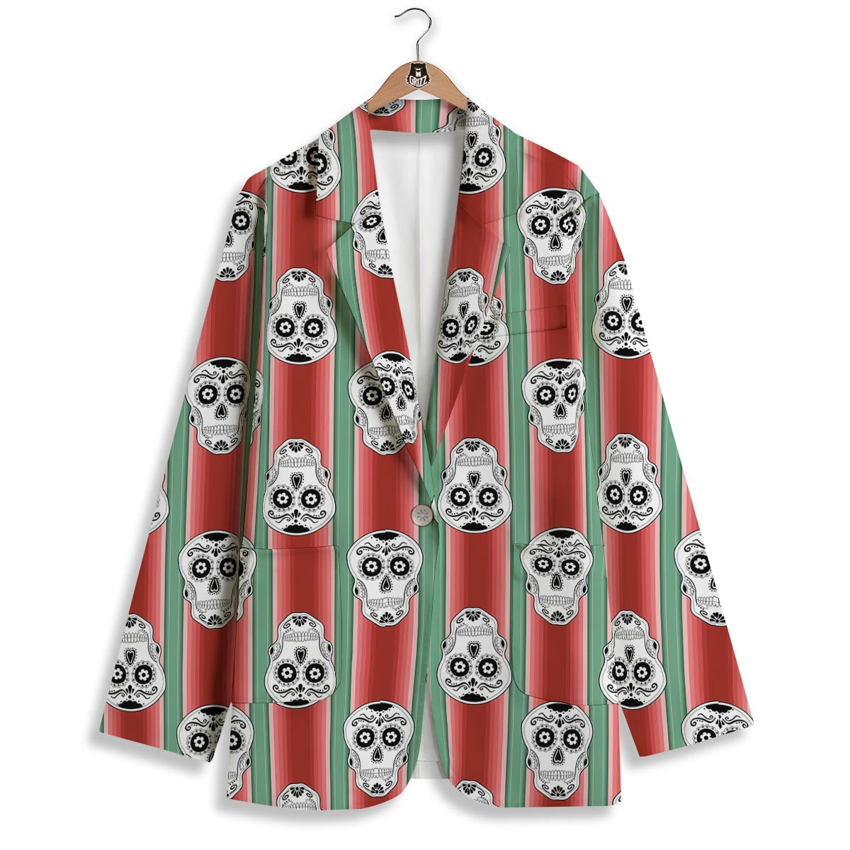 Mexican Serape Sugar Skull Print Pattern Women's Blazer-grizzshop