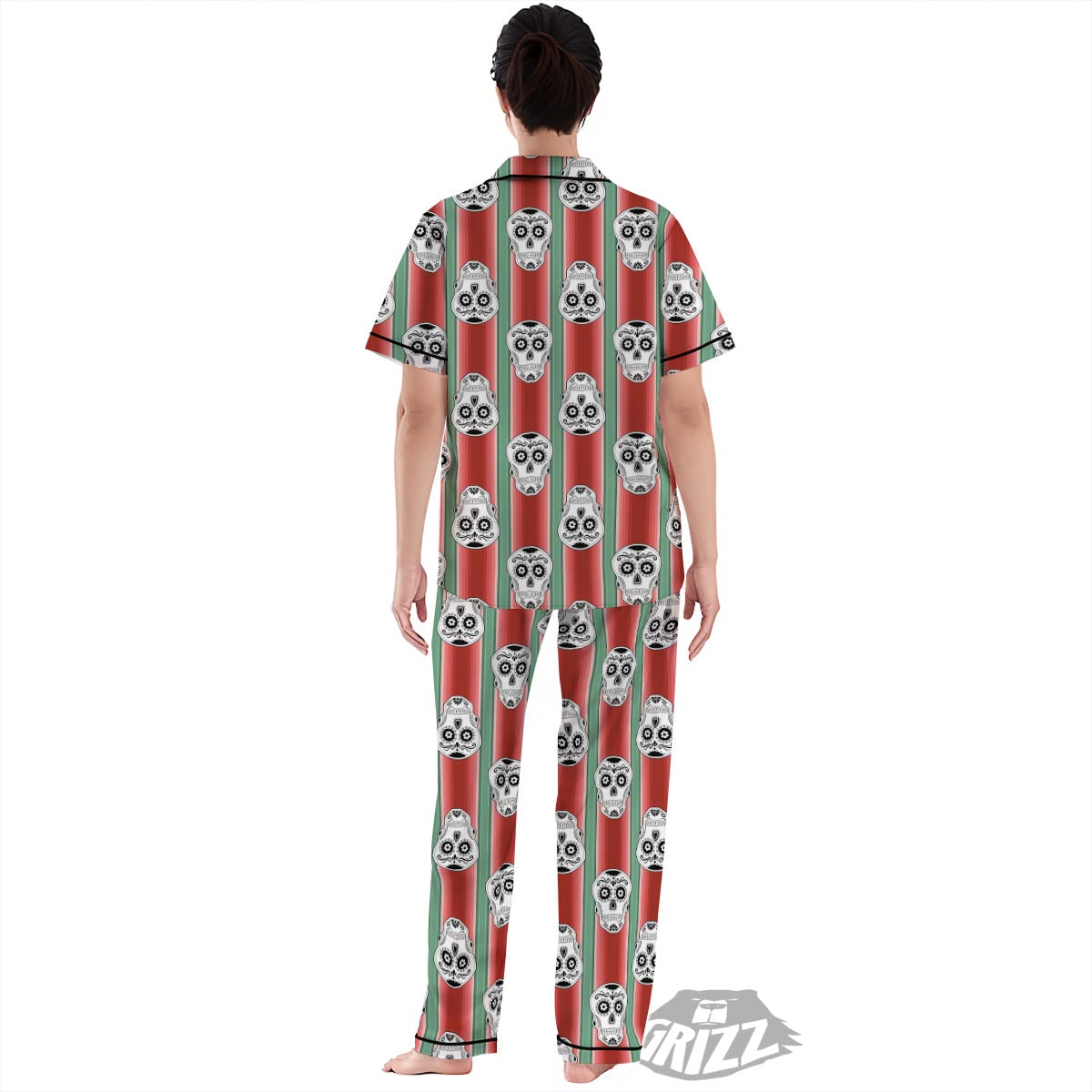 Mexican Serape Sugar Skull Print Pattern Women's Pajamas Set-grizzshop