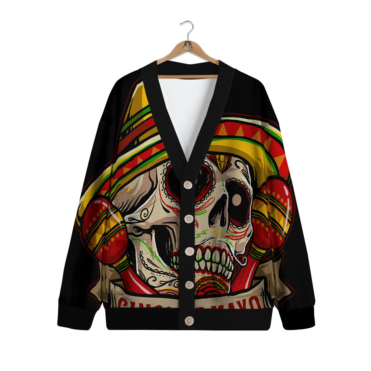 Mexican Skull Cinco de Mayo Print Cardigan-grizzshop