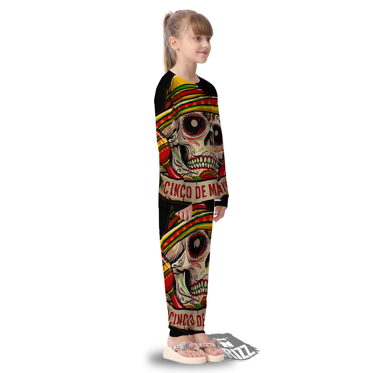 Mexican Skull Cinco de Mayo Print Kid's Pajamas-grizzshop