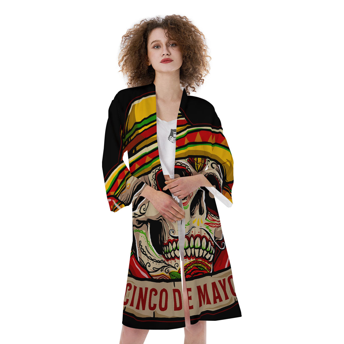 Mexican Skull Cinco de Mayo Print Kimono-grizzshop