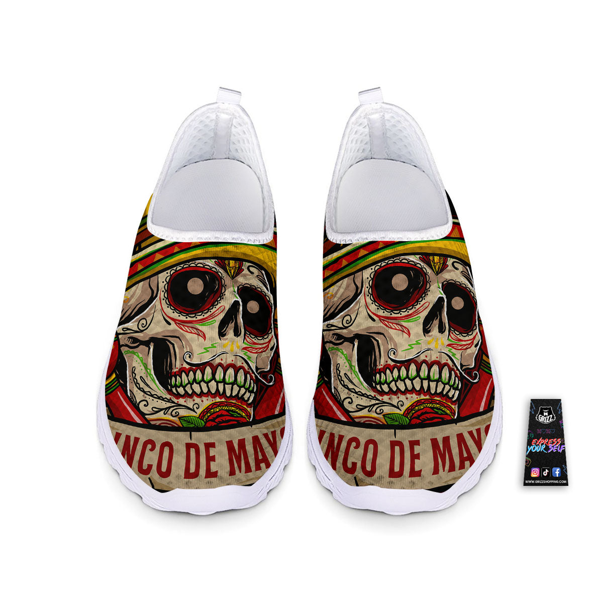 Mexican Skull Cinco de Mayo Print Nurse Shoes-grizzshop