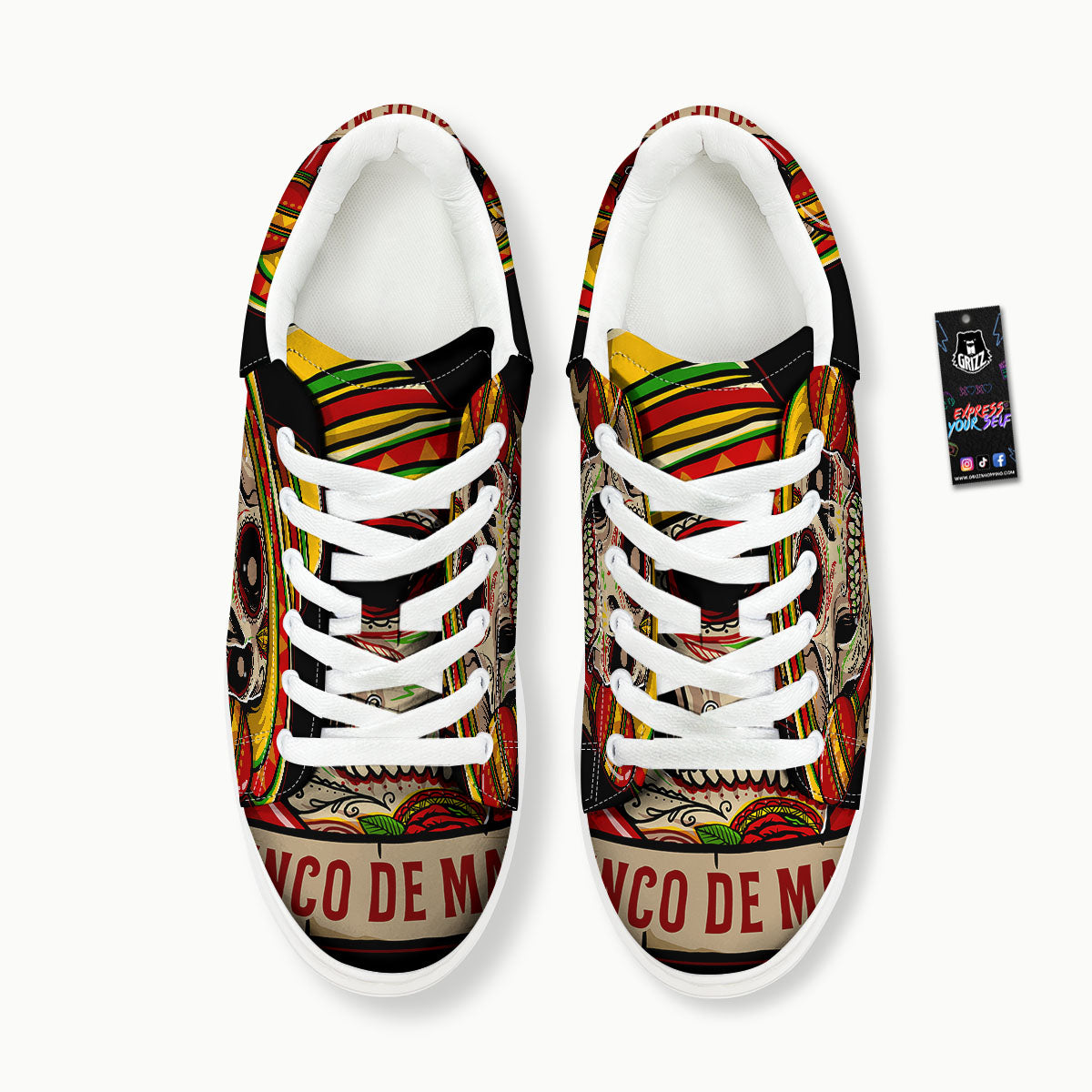 Mexican Skull Cinco de Mayo Print Platform Shoes-grizzshop