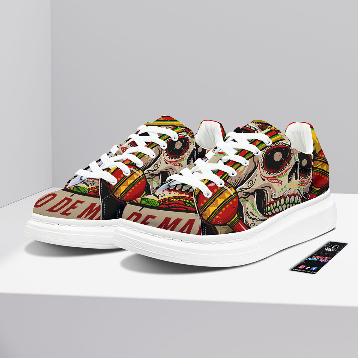 Mexican Skull Cinco de Mayo Print Platform Shoes-grizzshop