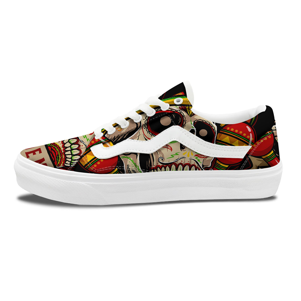 Mexican Skull Cinco de Mayo Print Skate Shoes-grizzshop