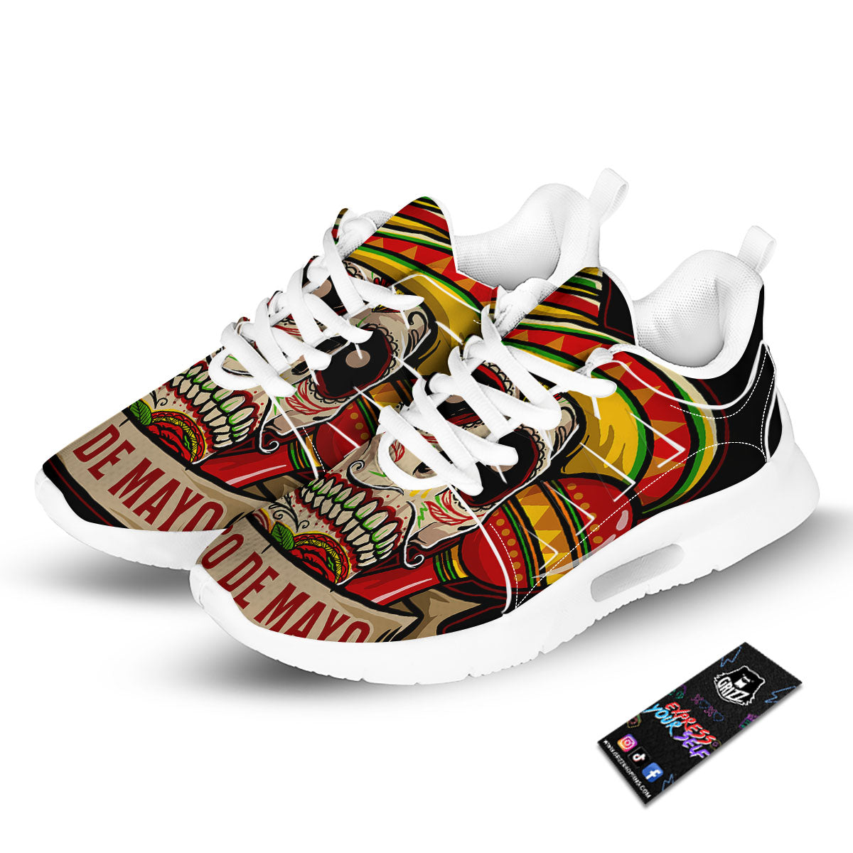 Mexican Skull Cinco de Mayo Print Tennis Shoes-grizzshop
