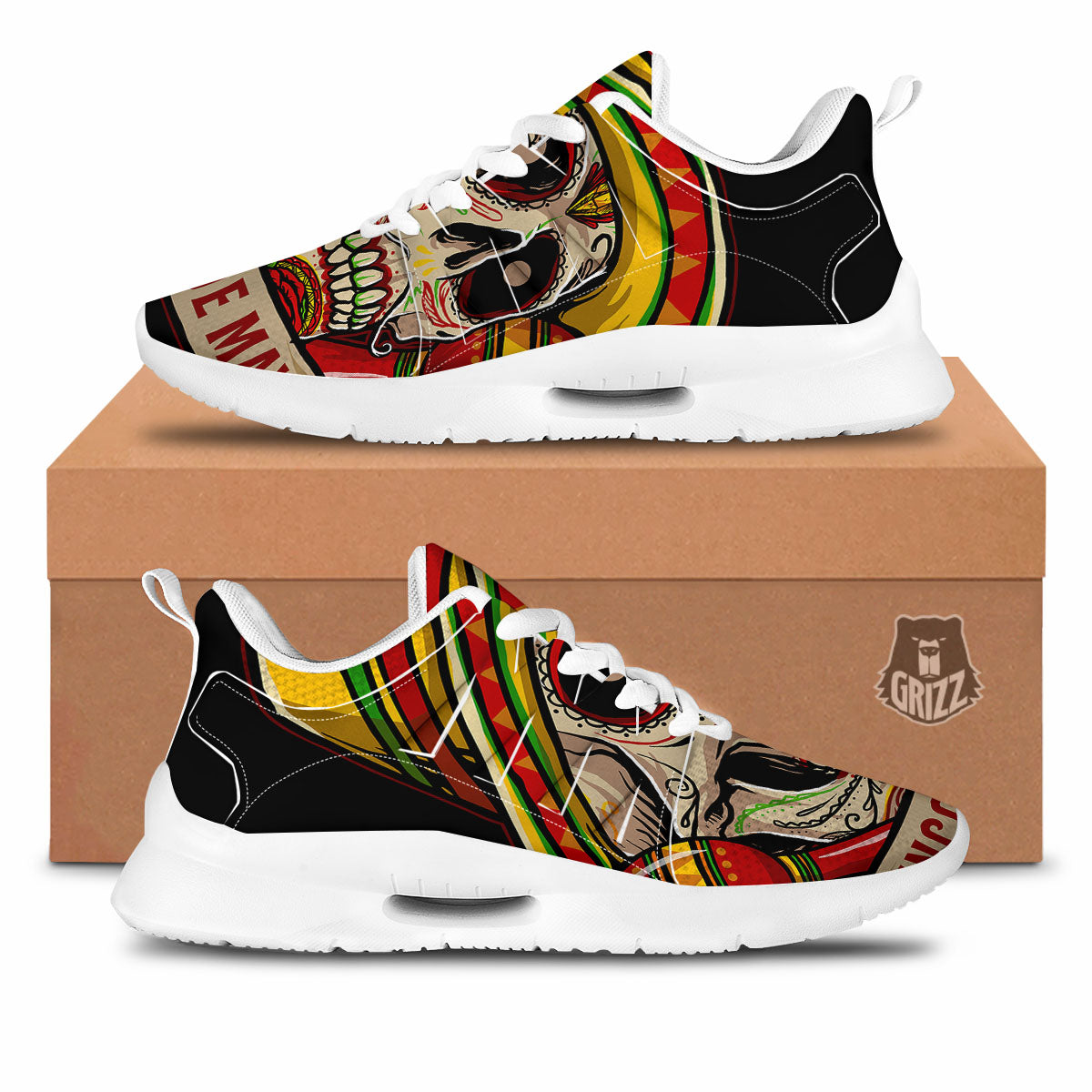 Mexican Skull Cinco de Mayo Print Tennis Shoes-grizzshop
