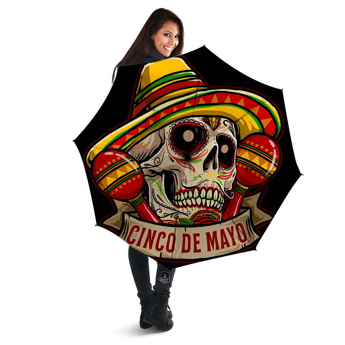 Mexican Skull Cinco de Mayo Print Umbrella-grizzshop