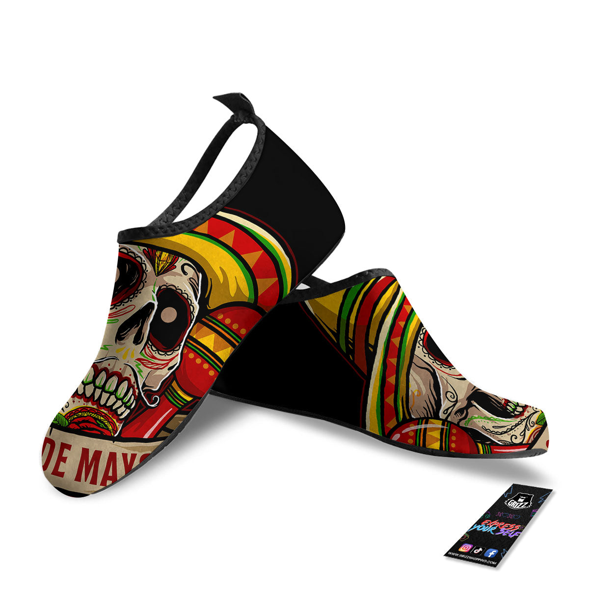 Mexican Skull Cinco de Mayo Print Water Shoes-grizzshop