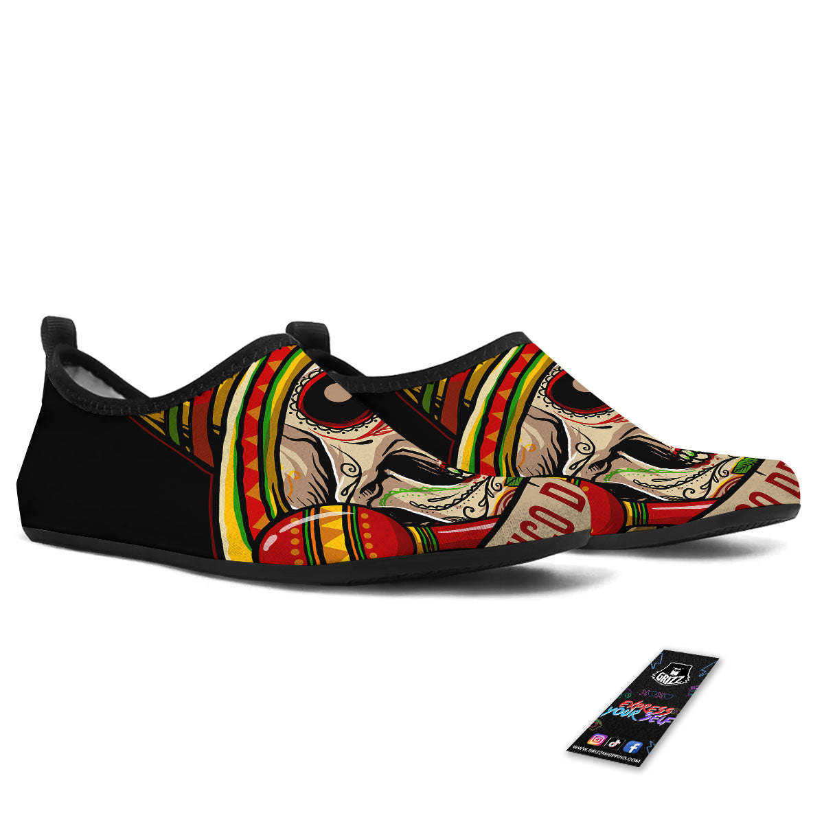 Mexican Skull Cinco de Mayo Print Water Shoes-grizzshop