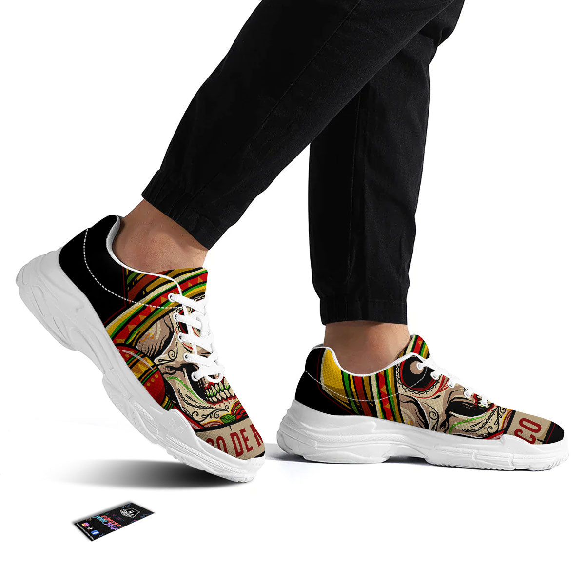Mexican Skull Cinco de Mayo Print White Chunky Shoes-grizzshop