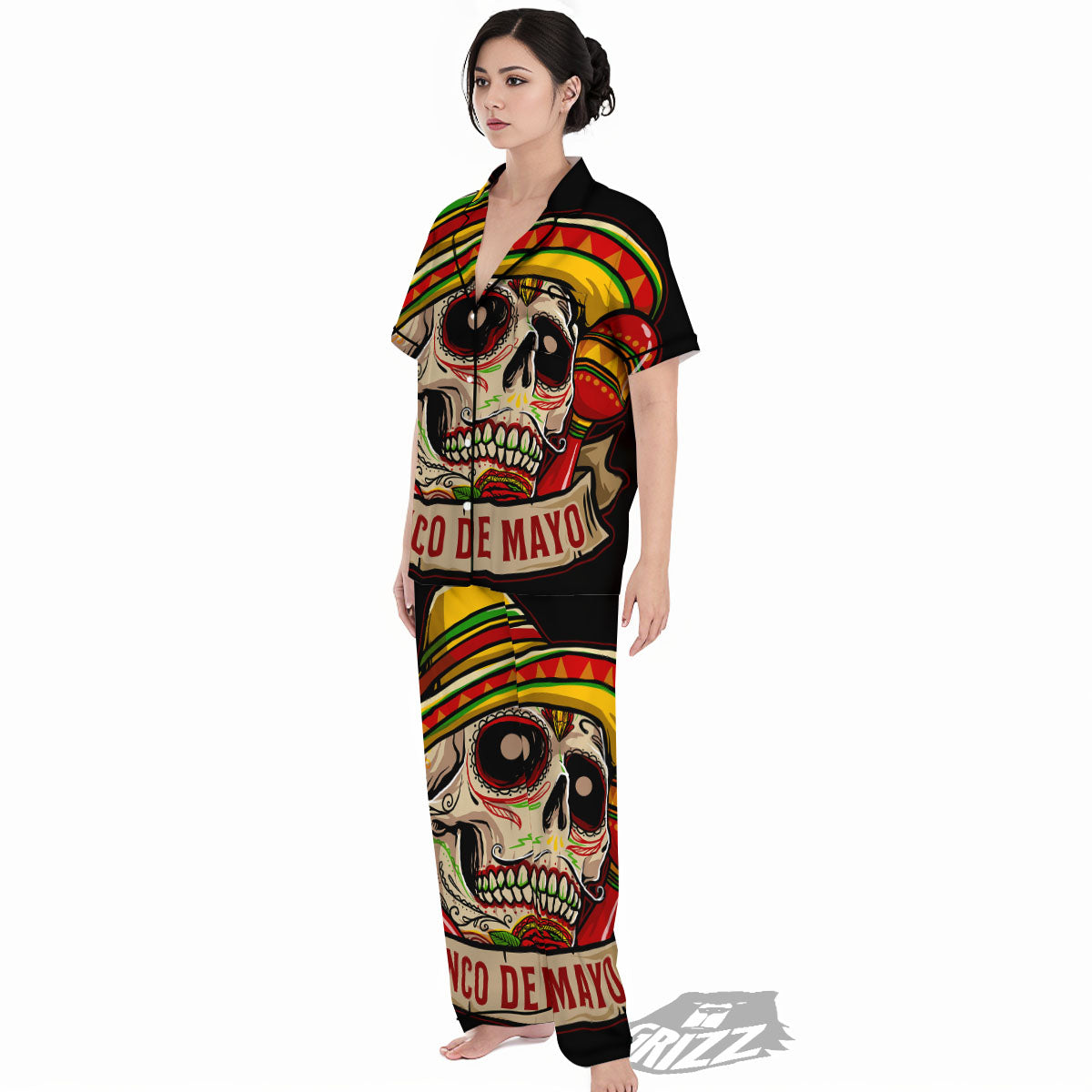 Mexican Skull Cinco de Mayo Print Women's Pajamas Set-grizzshop