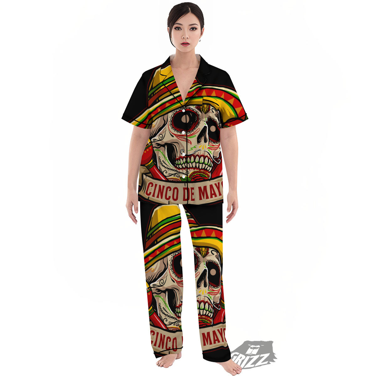 Mexican Skull Cinco de Mayo Print Women's Pajamas Set-grizzshop