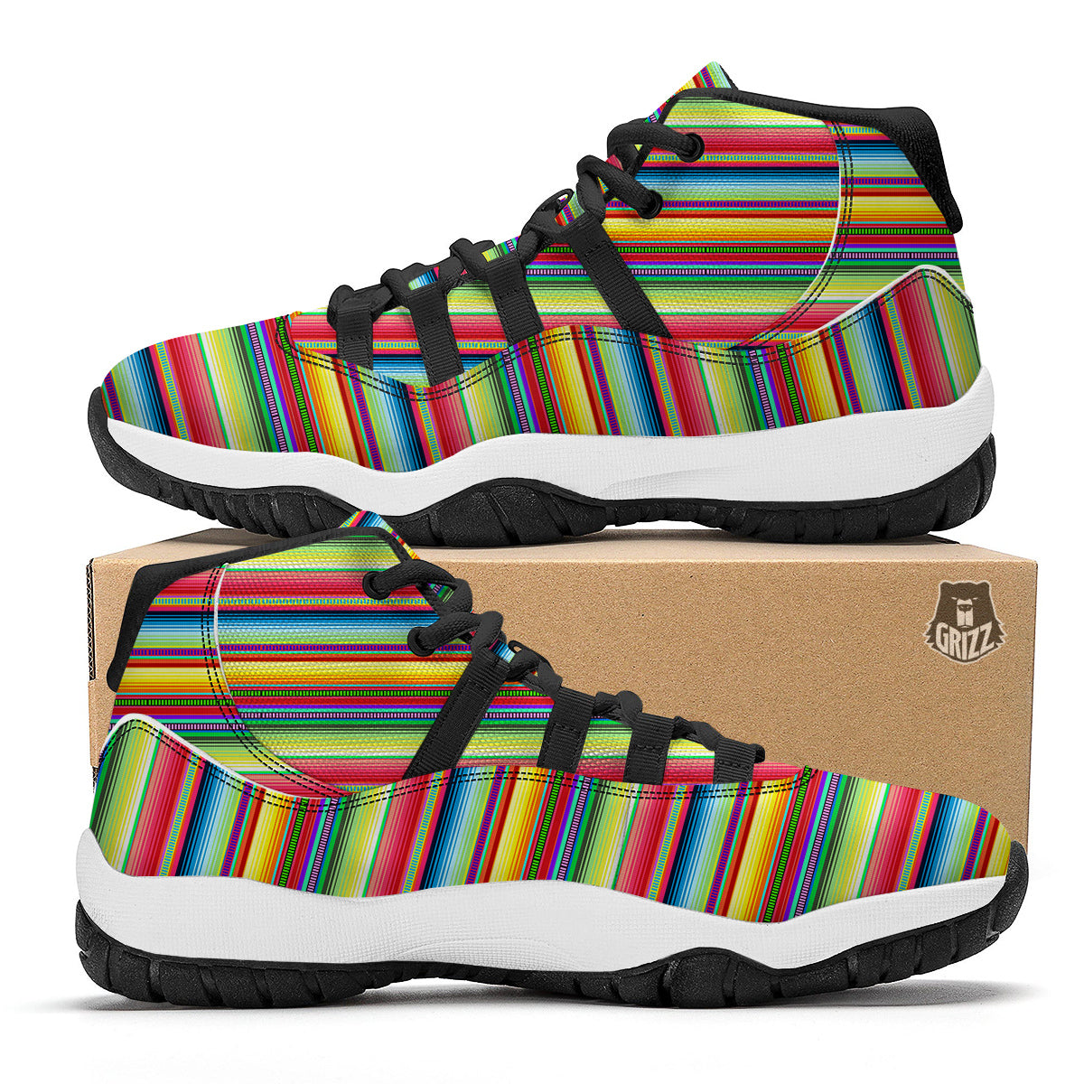 Mexican Stripe Cinco De Mayo Print Black Bball Shoes-grizzshop