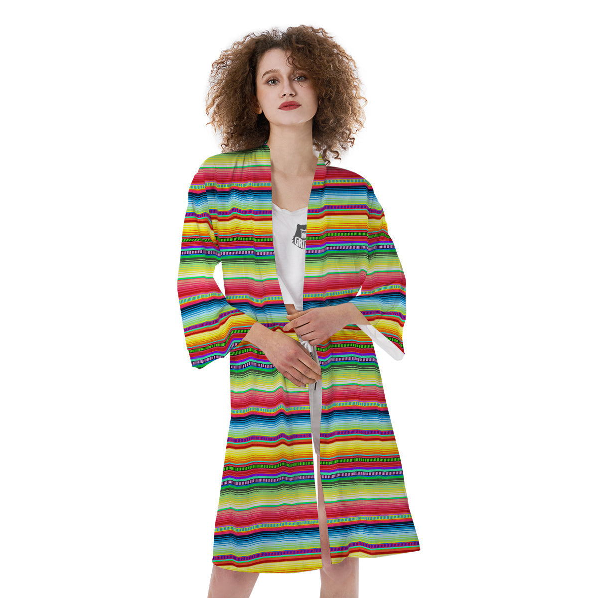 Mexican Stripe Cinco De Mayo Print Kimono-grizzshop