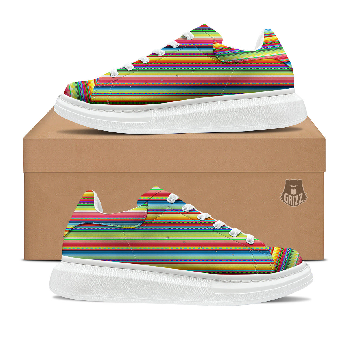 Mexican Stripe Cinco De Mayo Print Platform Shoes-grizzshop