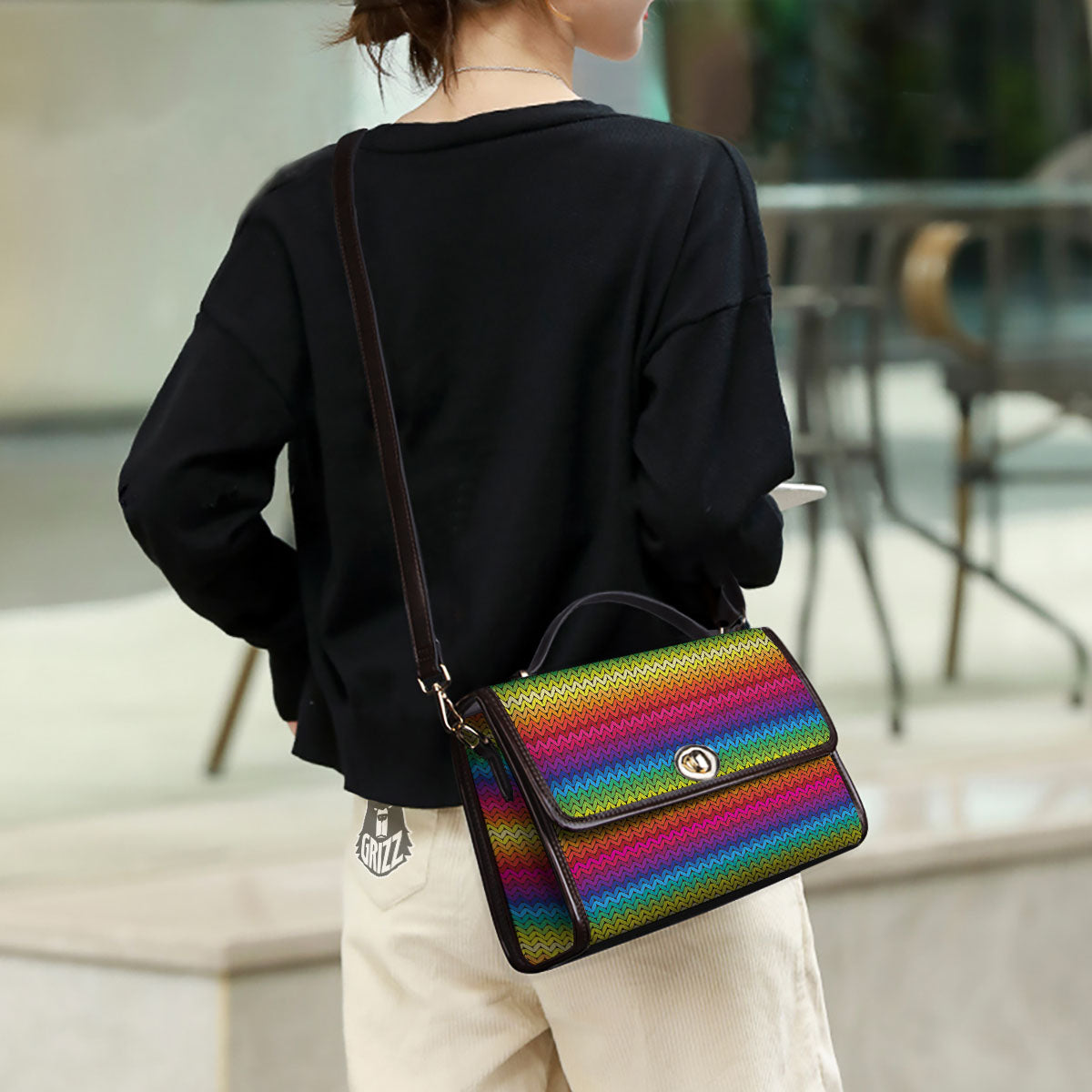 Mexican Rainbow Knitted Print Pattern Women's Satchel Bag