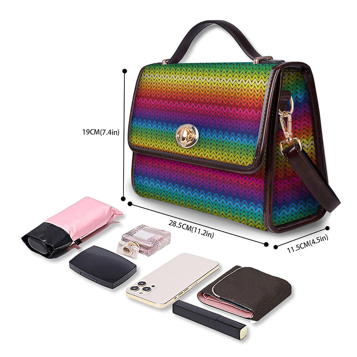 Mexican Rainbow Knitted Print Pattern Women's Satchel Bag