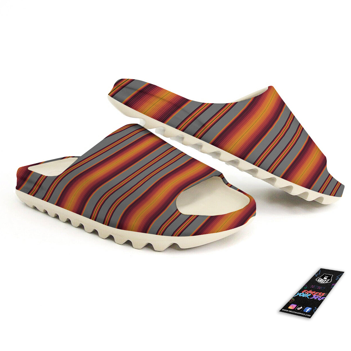 Mexican Serape Grey Orange Print Sandals-grizzshop