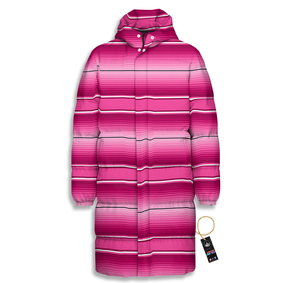 Mexican Serape Pink Print Long Down Jacket