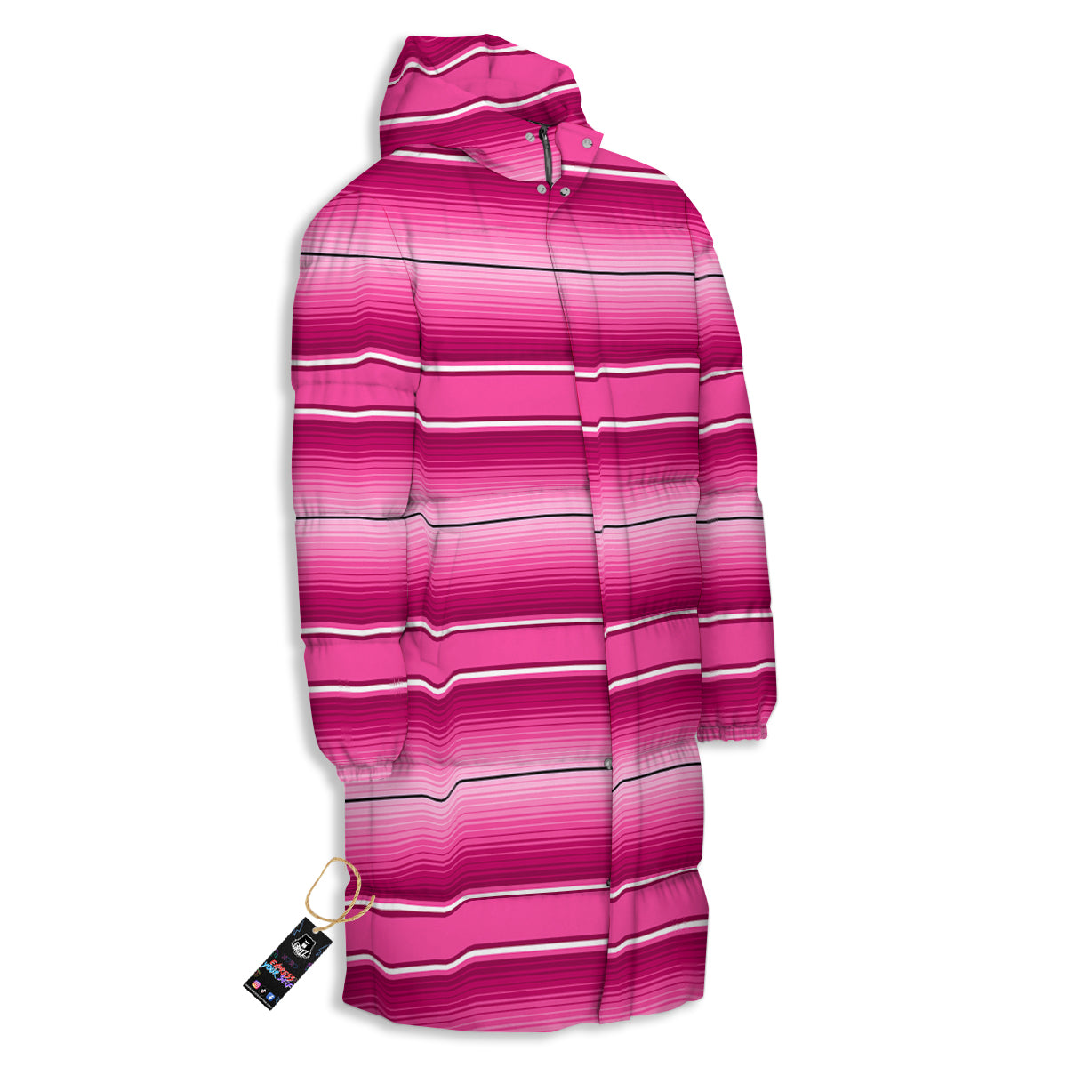 Mexican Serape Pink Print Long Down Jacket